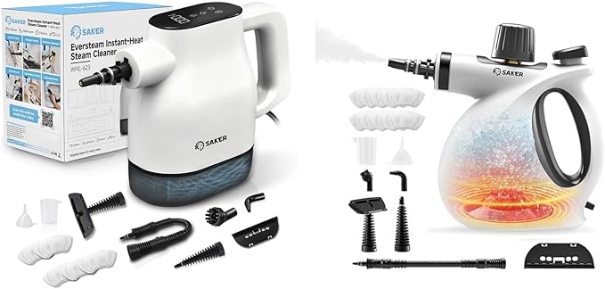 Saker EverSteam Instant-Heat Steam Cleaner for Home + Saker Handheld Steam Cleaner New with 8 Fiber Cloths