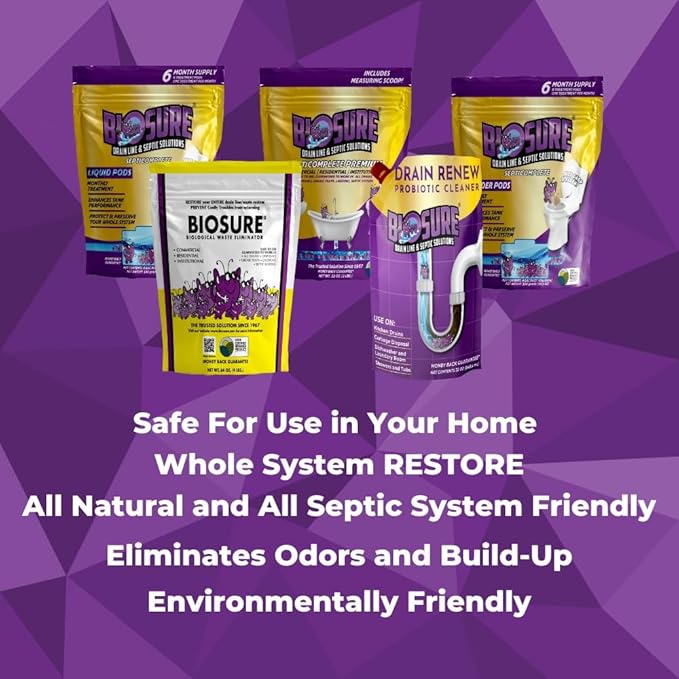 DRAIN RENEW Drain Line Maintenance and Septic Tank Treatment: The Ultimate Drain Cleaner for Your Drains Showers Sinks and Toilets - Keep Your Pipes Clear and Septic System Healthy