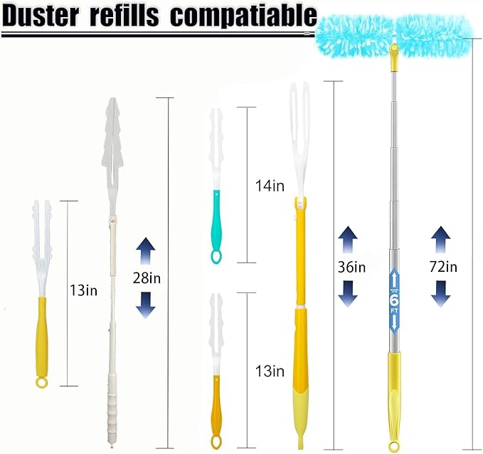 50 Count Duster Refills 360° Heavy Duty Duster Refills Compatible with Swiffer Duster Multisurface Heavy Duty Duster Replacements with 1 Short Handle and 1 Extenda Handle