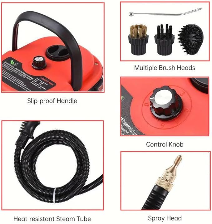High Temperature Pressure Steam Cleaner with brush head 1500W Handheld Pressurized Steam Cleaner Portable Cleaning Machine For Home Use Kitchen Grease (Black)