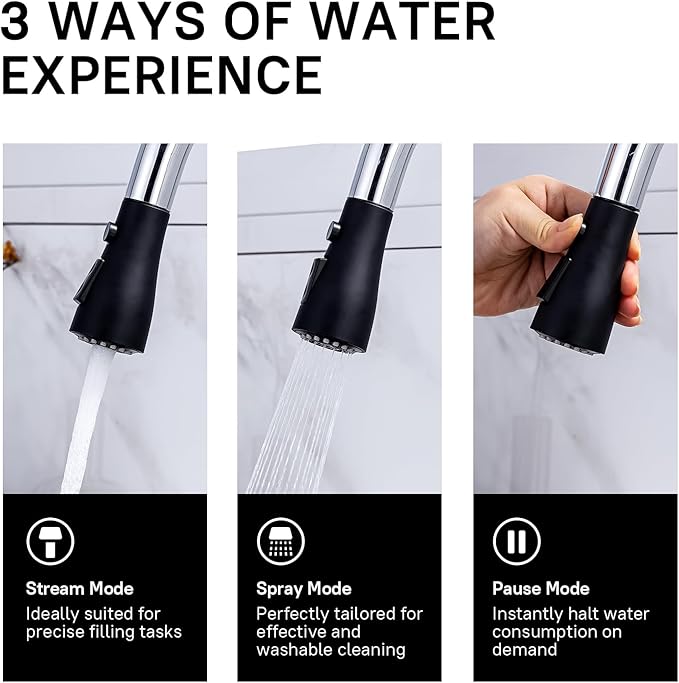 WEWE Kitchen Sink Faucet Pull Down Kitchen Faucet Black and Chrome Kitchen Faucet with Sprayer Stainless Steel Single Handle one or Three Hole for Laundry bar Kitchen Sinks