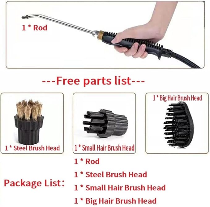 High Pressure Steam Cleaner Handheld High Temp Fast Heating Portable Cleaning Machine for Home Use Grout Tile Car Detailing Kitchen Bathroom with 3 Brush Heads