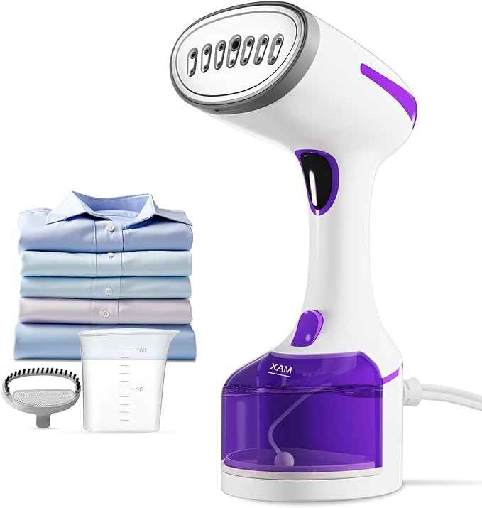 DBC Steamer for Clothes 1500W 20S Fast Heat-up Portable Handheld Steamer for Clothes 2 in 1 Fabric Wrinkle Remover with Fabric Brush 250ml Water Tank Ideal for Home Office Travel Purple
