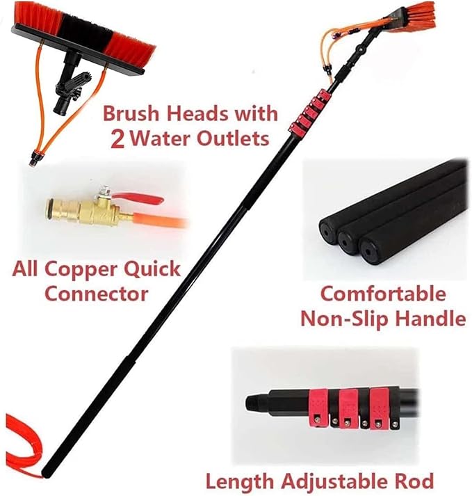 Water Fed Telescopic Brush Window Cleaning Pole Brush Window and Solar Panel Cleaning System Windows Cleaning Trucks Water Fed Pole Kit (Color : 30cm Brush Head Size : 6M/19.6Ft)