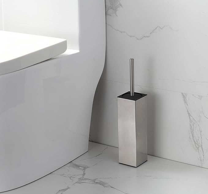 BGL Square Toilet Brush with HolderStainless Steel Rubber Painted Toilet Bowl Brush and Holder for Bathroom2 Cleaner Brush HeadsBrushed Nickel