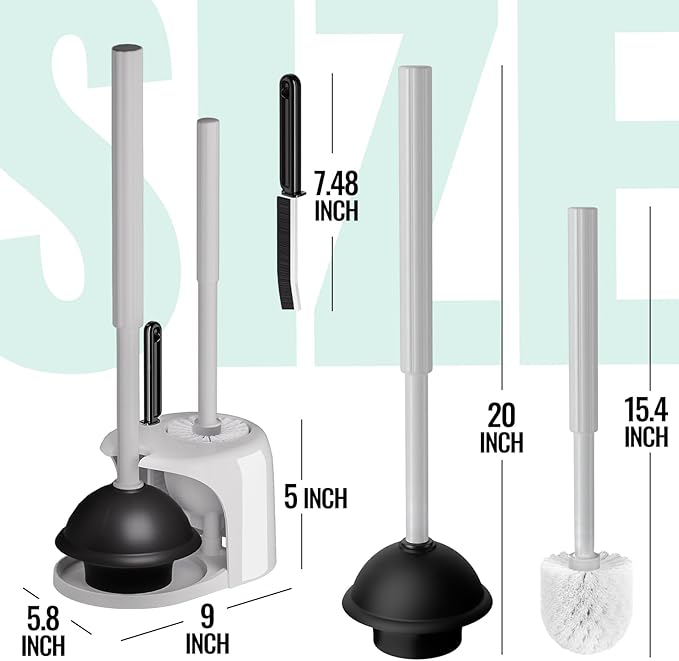 2PACK 4 in 1 Toilet Brush and Plunger Set with Crevice Cleaning Brush Toilet Plunger and Brush Set with Extra Long Handle Plungers for Bathroom Accessories Toilet Plunger with Holder Dark Gray
