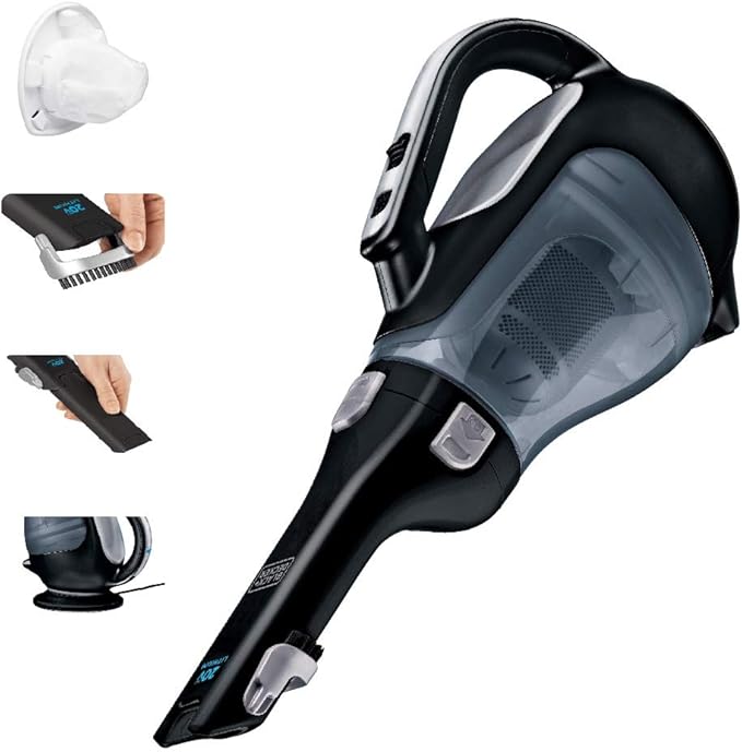 BLACK+DECKER dustbuster 20V Hand Vacuum Cordless Rechargeable Car Vacuum Portable Powerful Suction AdvancedClean Hand Vac with Extendible Crevice Tool Flip-Up Brush and Charging Base (BDH2000L)