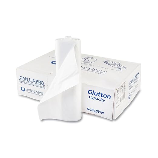 Inteplast Group S434817N 48 Length x 43 Width x 17 Mic Thickness Clear Color HDPE Commercial Coreless Institutional Trash Can Liner (Case of 8 Roll 25 Bags per Roll)