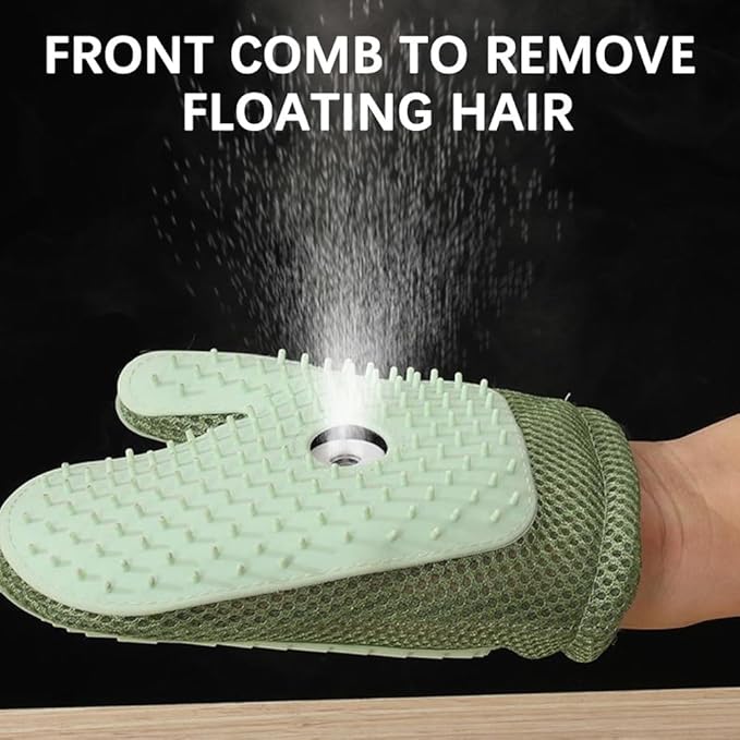 Pet Hair Remover Gloves 2 in 1 Cat Glove Compatible for Grooming Floating Brush with Novelty SprayMassaging Shedding(Dark Green)