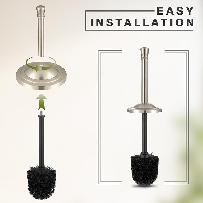 Brushed Nickel Toilet Brush and Holder Set304 Stainless Steel Toilet Bowl Brush and Holder for BathroomSilver Heavy Duty Toilet BrushDurable Scrubbing BristlesSplash ResistantLong Handle