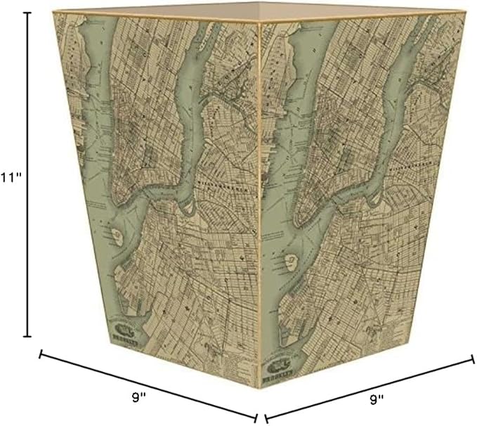 Marye-Kelley- Brooklyn New York Antique Map Wastepaper Basket Decoupage Wood Decorative Wastebasket for Kitchen Bathroom Bedroom Living Room Handmade Made in The USA