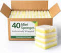 Mini Dish Sponges White &amp Yellow – Half Size Light Duty Cleaning Sponges Individually Wrapped Non-Scratch Kitchen &amp Household Use – 40 Count