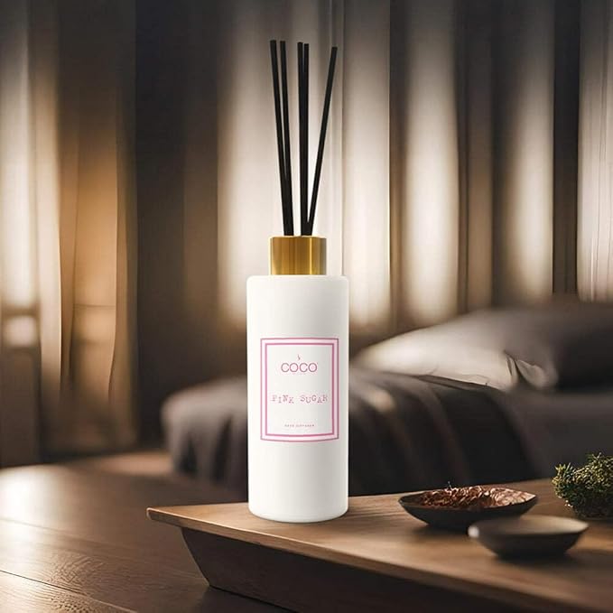 COCO by Stone 5oz Reed Diffuser (Pink Sugar) – Luxury Scented Oil Diffuser for Home Aromatherapy Long-Lasting Vegan Fragrance Elegant Home Décor and Air Freshener