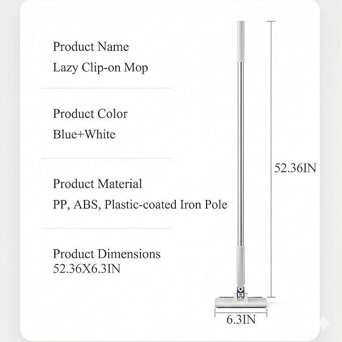 Snap Grip Mini Mop - 52.4 x 6.3 Stainless Steel Sweeper with Cleaning Scraper Hands-Free Cloth Changing Tool for Wall and Window 11-Pc Kit with 10 Disposable Wipes