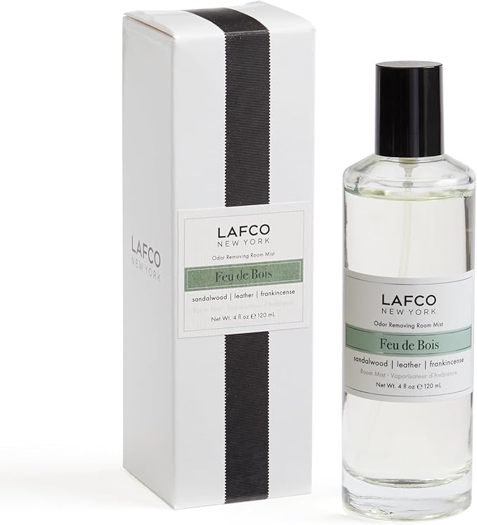 LAFCO New York Odor Removing Room Mist Feu de Bois - 4 oz - Eliminates Unpleasant Scents &amp Provides Luxurious Fragrance - Up to 750 Pump Sprays Per Bottle - Made in the USA