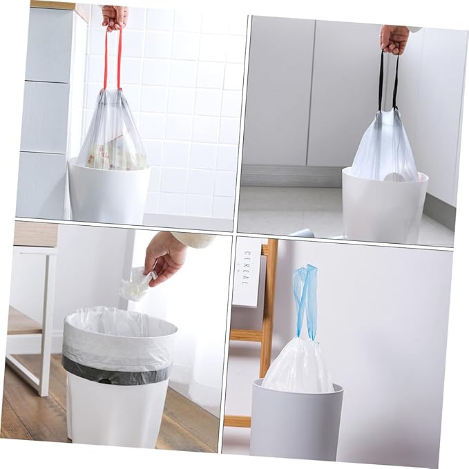 CHILDWEET Drawstring Trash Bags 90pcs Disposable Garbage Bags with Handles for Kitchen and Household Waste Disposal Random Color