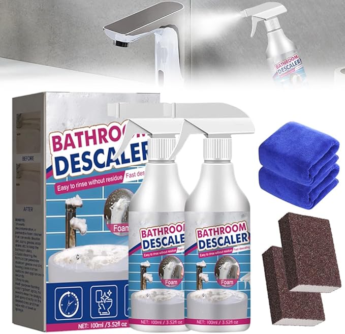 Bathroom Descaler Foam Cleaner 2026 Upgrade Stubborn Stains Cleaner All Purpose Rinse Cleaning Foam Multipurpose Bathrooms Cleaning Foam Spray for Kitchen Bath Shower Glass (2PCS)