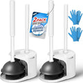 2Pack 2 in 1 Toilet Brush and Plunger SetClean Gloves Extended Handle PlungerToilet Bowl Brush Plunger SetBathroom Cleaning ToolsToilet Brush Plunger ComboCleaning Brush(Cream White)