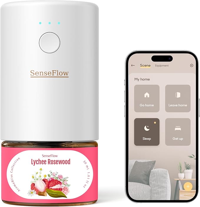 SF101S Pro Smart Plug in Air Freshener for Home Waterless Essential Oil Diffuser Aromatherapy Home Diffuser 120-Day Natural Aroma Mist Covers 1000 Sq Ft – Free 30ml Lychee Rosewood