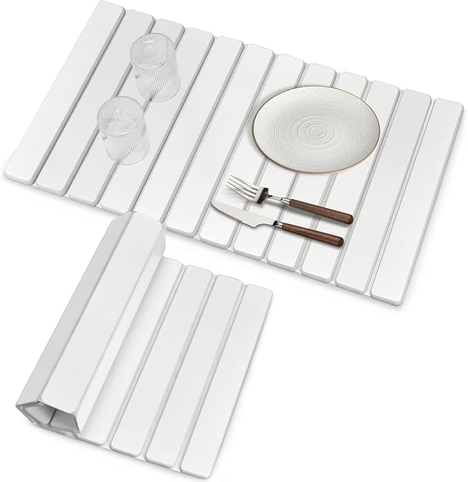 Large Stone Dish Drying Mats for Kitchen Counter 28(L)×16(W) White Fast Drying Collapsible Dish Drying Mat Eco-Friendly Absorbent Diatomaceous Earth Mats for Dishes Bottles Match Countertop