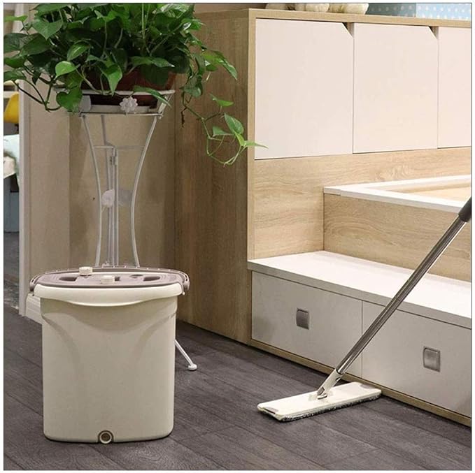 Mop Bucket with 2 Pads 360° Swivel Easy Self Cleaning Flat and Buckets Set Handwash Free Wet and Dry Use On Floor