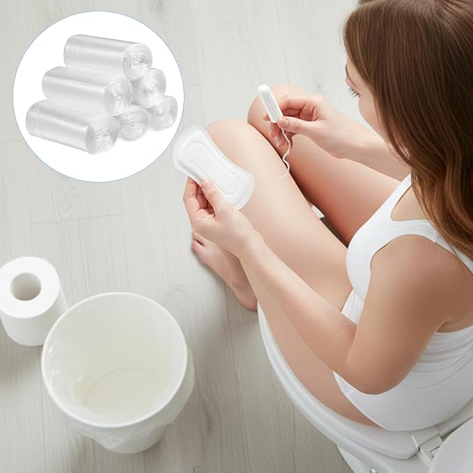 1000 Pcs Sanitary Napkin Disposal Bags 3 Gallon Trash Can Liners Feminine Hygiene Wastebasket Liners Small Clear Unscented Trash Bags for Bathroom Office Kitchen 15.75 X 15.75 Inch10 Roll