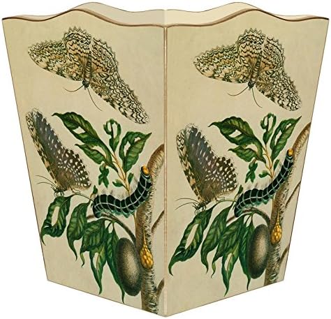 Marye-Kelley- Butterflies &amp Caterpillar Wastepaper Basket Wastebasket Decoupage Wood Decorative Wastebasket for Kitchen Bathroom Bedroom Living Room Handmade Made in The USA