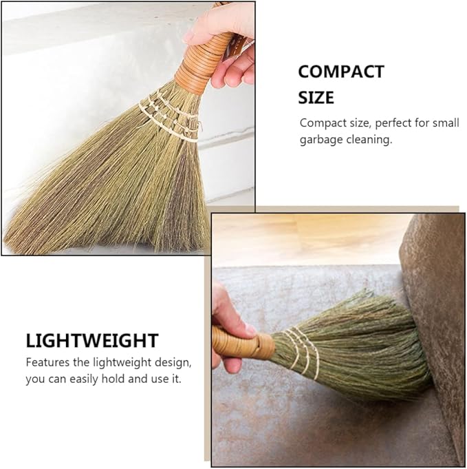 LIFKOME 2Pcs Indoor Grass Broom Whisk Broom Thai Handle Broomstick Sweeping Cleaning Tool Asian Handmade Craft Broom for Home Kitchen Bedroom
