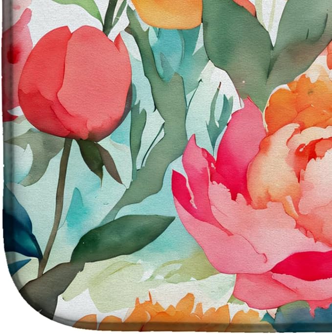 Caroline's Treasures DAC1596DDM Peonies in Watercolor Dish Drying Mat Absorbent Dish Drying Mat Pad for Kitchen Counter Dish Drainer Mat for Countertop 14 x 21 Multicolor