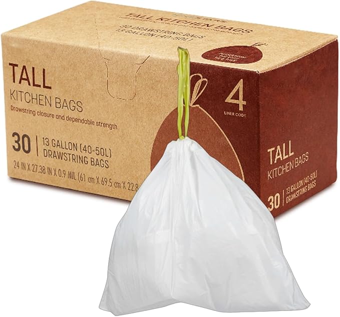 Trash Bags 30 Count White Drawstring Waste Bags | Leak-Resistant Tear-Resistant Unscented | For Bathroom Office Bedroom Bins(24.6×27.3in)