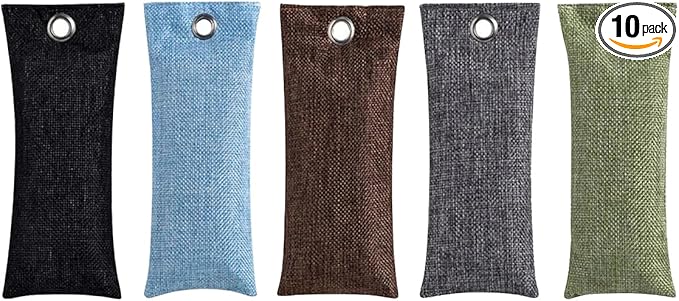 10 Pack Activated Charcoal Odor Absorber 75g Air Purifying Bag Bamboo Charcoal Odor Absorber for Home Car Air Freshener Pets Shoe Smell Remover (Gray)