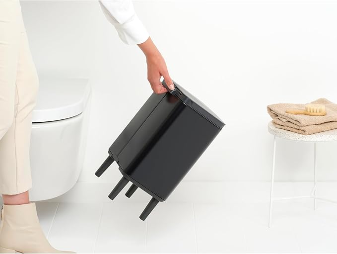 Brabantia Bo Small Lift-Open Trash Can with Raised Legs | 1.8 Gal / 7L | Matt Black | Free Standing Bedroom Bathroom Nursery Trash Can Removable Inner Bucket Non-Slip Feet | + Trash Bags