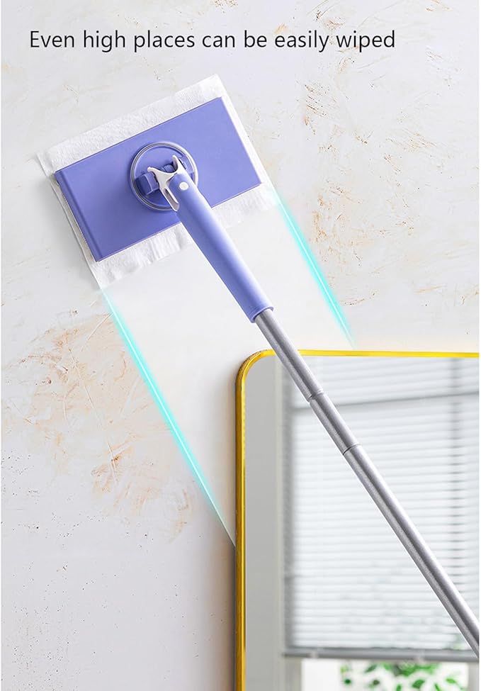 Small Floor Mop Sweeper Flat with HandsFree Cloth Changing and 360°Swivel Head for Bathroom Tight Space