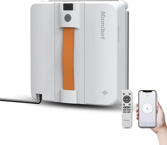 Mamibot W120-DP Robot Window Cleaner - 3200Pa Strong Suction Multiple Cleaning Modes4 Water Spray NozzlesEdge Detection TechnologyApp&ampRemote Control(Grey)