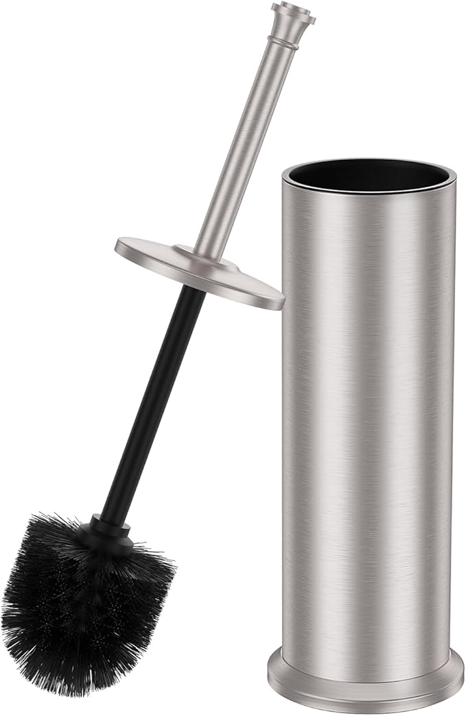 Stain Nickel Toilet Brush and HolderExtra Long Handled Toilet Brush for BathroomStainless Steel Heavy Duty Toilet Bowl BrushRemovable Inner BowlDeep Cleaning Dense Bristles Brush -Space Saving