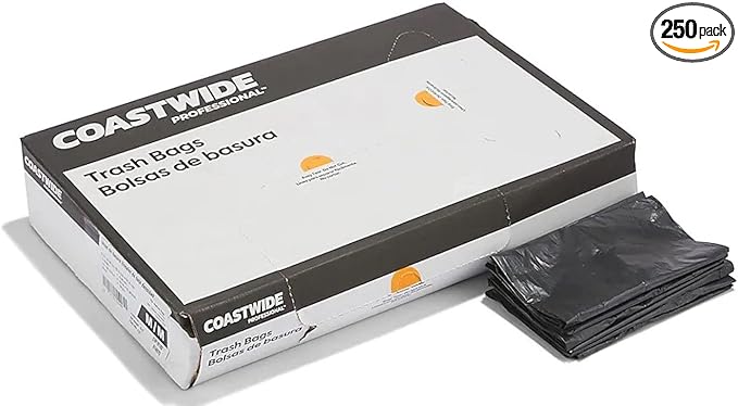 Professional 20-30 Gallon Trash Bag 30 x 36 Low Density 0.45 mil Black 250 Bags/Box