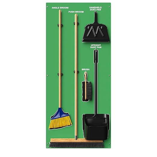 Clean &amp Sweep 5S Shadow Board/Wall Mount Broom Holder 68 x 30 Board 5S Cleaning Station - with Broom and Dustpan Set Included Made in The USA by AccuformNMC Green/Black PSB116GNBK