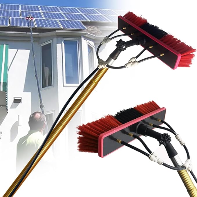 Window Extension Pole Cleaning Brush with 4 Water Outlets Window Glass Wall Cleaning Tool Washing Brush Water Fed Window Telescopic Pole Cleaning Brush Cleaning Brush with Hose Gold 9m