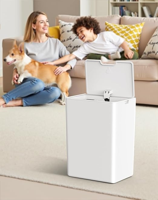 Cesun 2 Pack 4 Gallon Bathroom Trash Can with Lid Small Automatic Trash Can Touchless Motion Sensor Garbage Can White Plastic Waste Basket for Bathroom Bedroom Toilet Office Rv