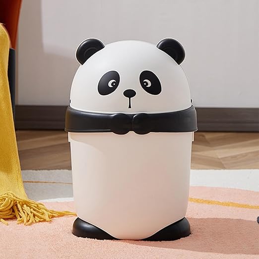 BESPORTBLE Small Panda Trash Can with Flip Lid Reusable Plastic Desktop Garbage Bin for Bathroom Bedroom Kitchen Countertop Wastebasket