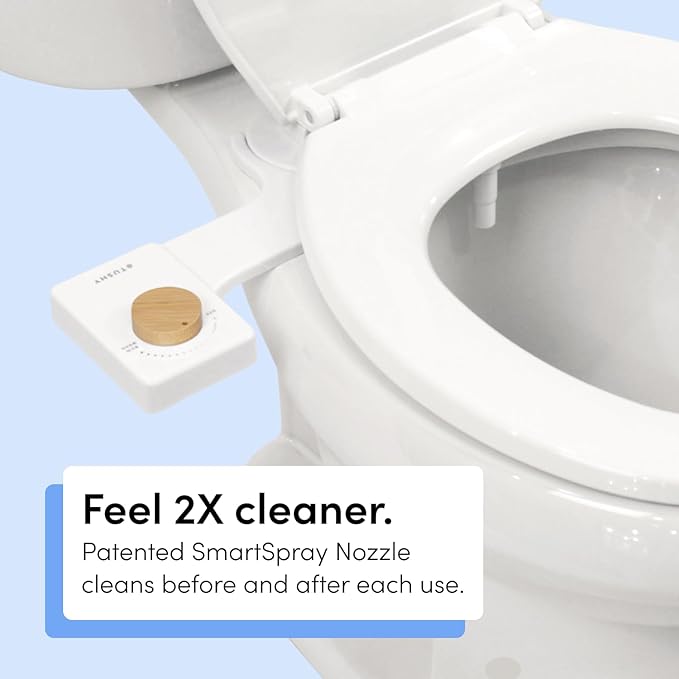 TUSHY Fresh Cool Water Bidet: Ultra Slim Toilet Seat Attachment (Non-Electric Self-Cleaning Hygienic Nozzle) Easy DIY Install &lt10 Min | Adjustable Water Pressure Control Silver Knob