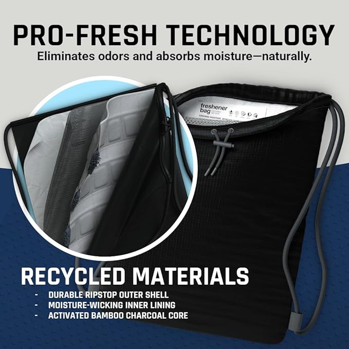 SmellWell Freshener Bag XL – Black | Shoe Bags for Travel Golf Shoe Bag &amp Cleat Bag with Activated Bamboo Charcoal | Odor Eliminating &amp Moisture Absorbing Shoebag