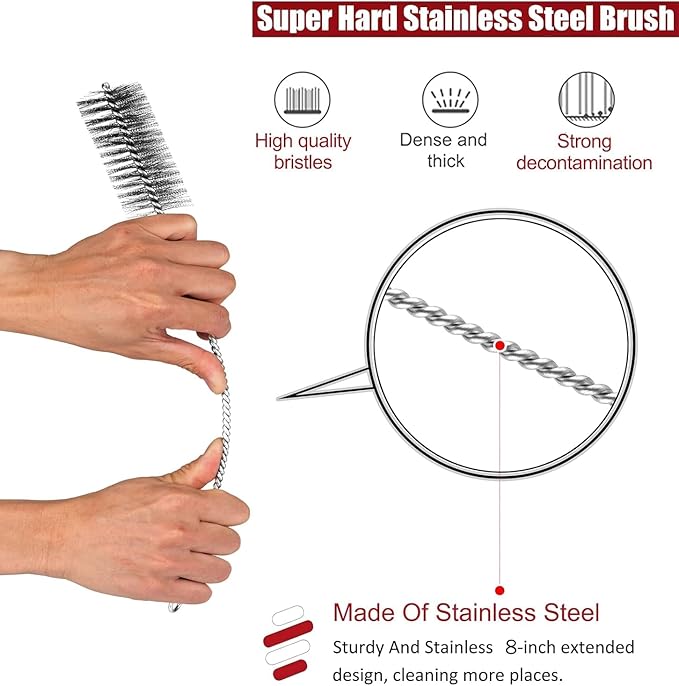 Pipe Cleaning Brush Set Stainless Steel Bristles Stainless Steel Pipe Brush Steel Bottle Brush 9 Piece Variety Pack for Auto Parts Bottles Tubes Etc.