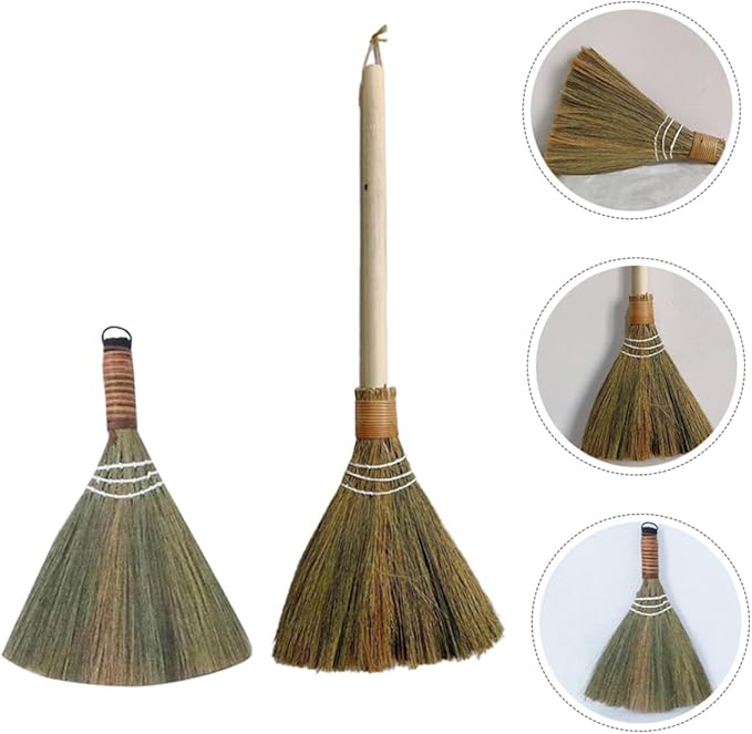 PRETYZOOM Handmade Bamboo Broom Set 2pcs Woven Broom for Home Cleaning Indoor Use Kitchen Living Room Dust Removal
