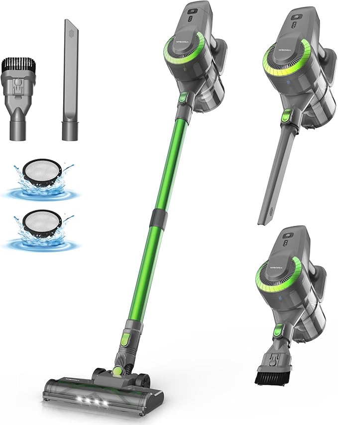 DEVOAC N300 Cordless Vacuum Cleaner 6 in 1 Lightweight Stick Vacuum 2200mAh Battery Up to 40mins Runtime Powerful Handheld Vacuum for Hard Floor Rug Pet Hair Home Dorm (Cyan)