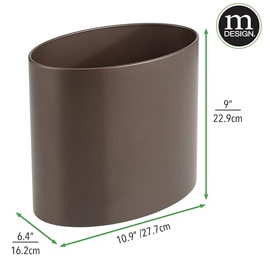 mDesign Stainless Steel Metal Oval Trash Can 7.9 Liter/2.09 Gallon Wastebasket Garbage Basket Bin for Bathroom Bedroom Kitchen Home Office Holds Waste and Recycle Mirri Collection Bronze