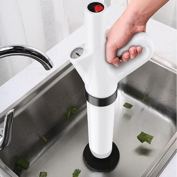 Electric Toilet Plunger ABS High Pressure Toilet Dredge with Barometer Air Plunger Drain Clog Remover Applied to Sink Bathroom Floor Drain Clogged Pipe
