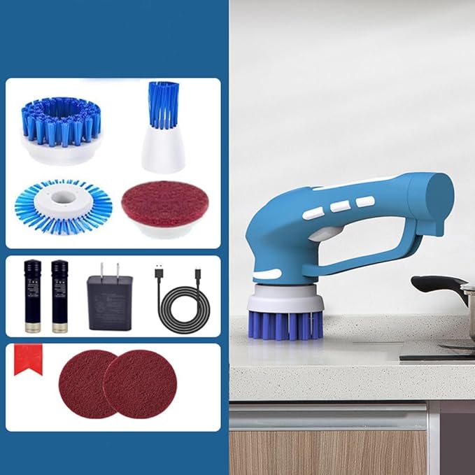 RICHOOSE Cordless Electric Spin Scrubber with 6 Brush Heads &amp 2 Rechargeable Batteries Power Scrubber for Shower Tile Grout Tub Bathroom Cleaning IPX7 Waterproof Handheld Scrubber