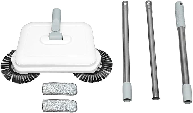 Hand Push Sweeper Manual Floor Cleaning Mop 360 Degree Rotation 2 in 1 Wet Dry Dual Use Foldable Compact Design with Soft and Coarse Brush for Hard Flat Floor Tile Wood