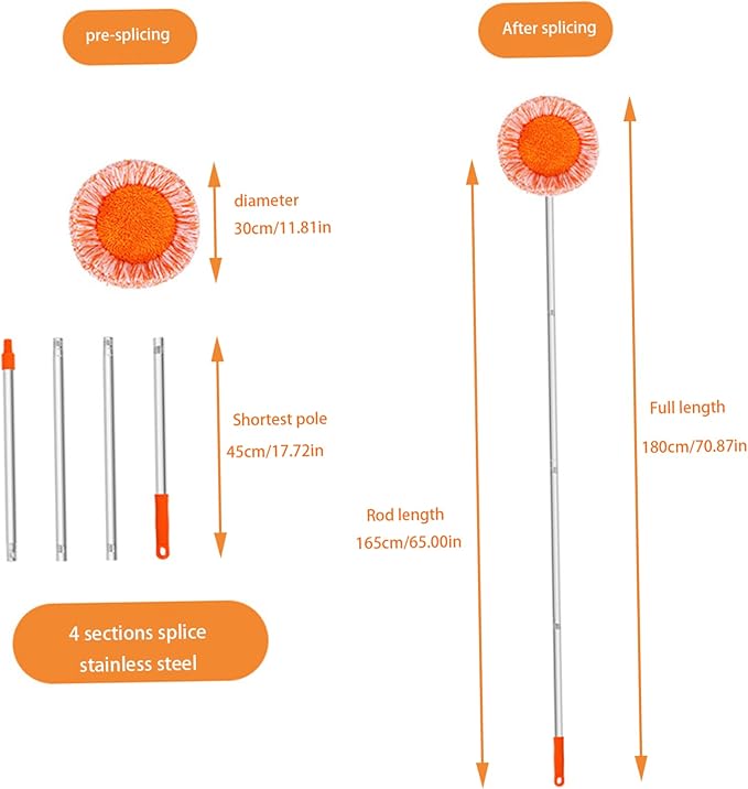 Wall Cleaning Mop Rotatable Adjustable Microfiber Clean Mop Long Scrubbing Brush with 4 Heads .